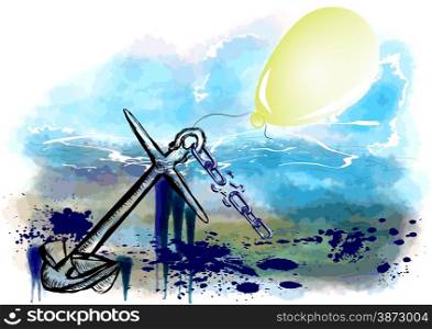 ancor and balloon on abstarct grunge background