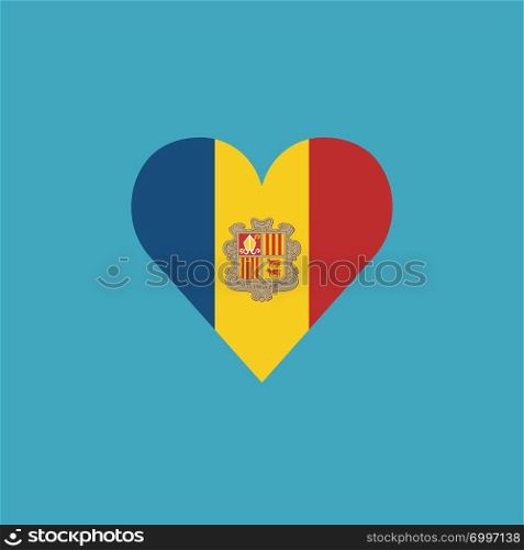 Andorra flag icon in a heart shape in flat design. Independence day or National day holiday concept.