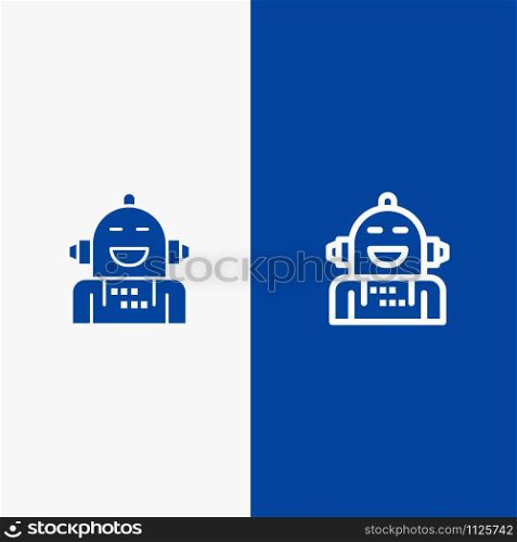 Android, Artificial, Emotion, Emotional, Feeling Line and Glyph Solid icon Blue banner Line and Glyph Solid icon Blue banner
