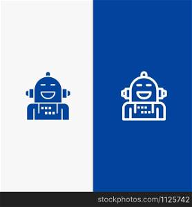 Android, Artificial, Emotion, Emotional, Feeling Line and Glyph Solid icon Blue banner Line and Glyph Solid icon Blue banner