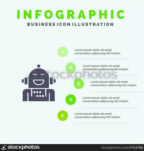 Android, Artificial, Emotion, Emotional, Feeling Solid Icon Infographics 5 Steps Presentation Background
