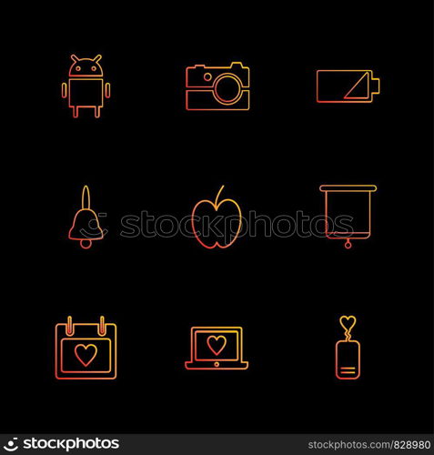 android , camera , battery , bell , apple , board , celender , laptop ,icon, vector, design, flat, collection, style, creative, icons