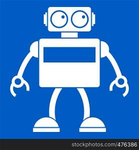 Android robot icon white isolated on blue background vector illustration. Android robot icon white