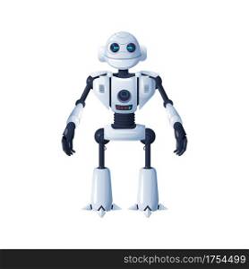 Android robot isolated cyborg artificial intelligent. Vector futuristic humanoid, 3D automatic smart character, digital kids toy. Stylish sci fi bot, cyber machine, humanoid robot, cybernetic machine. Cyborg artificial intelligence, humanoid robot