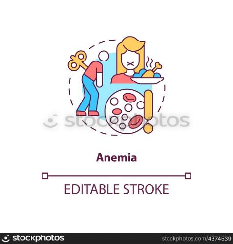 Anemia concept icon. Lowered hemoglobin level. Red blood cells lack abstract idea thin line illustration. Isolated outline drawing. Editable stroke. Roboto-Medium, Myriad Pro-Bold fonts used. Anemia concept icon