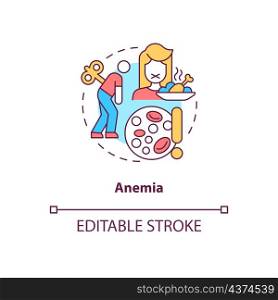 Anemia concept icon. Lowered hemoglobin level. Red blood cells lack abstract idea thin line illustration. Isolated outline drawing. Editable stroke. Roboto-Medium, Myriad Pro-Bold fonts used. Anemia concept icon