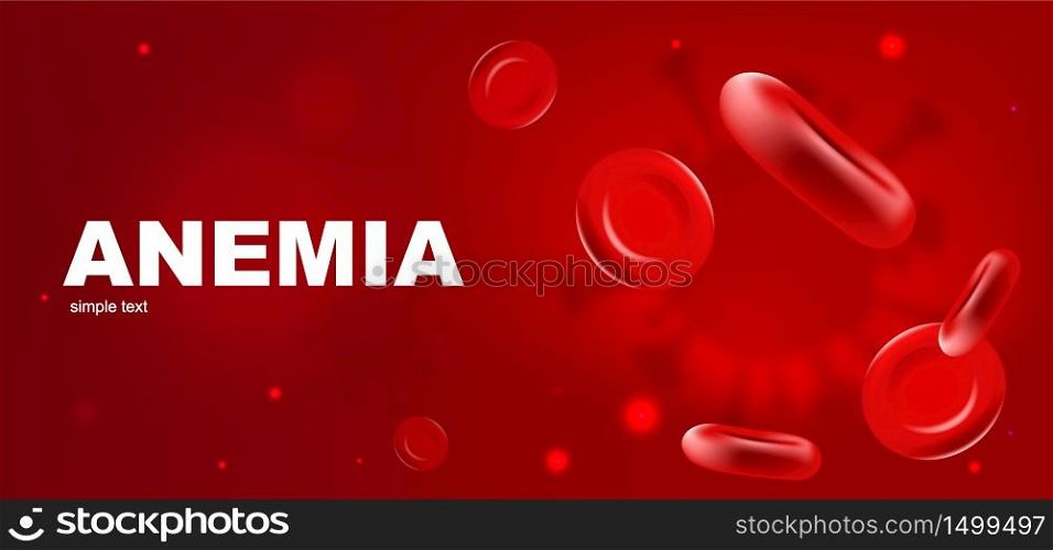 Anemia realistic vector banner template. Red blood cells 3d mock up design. Erythrocyte flow. Hemoglobin low level. Hematology advertisement horizontal printable flyer, brochure with text space. Anemia realistic vector banner template