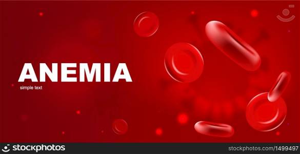 Anemia realistic vector banner template. Red blood cells 3d mock up design. Erythrocyte flow. Hemoglobin low level. Hematology advertisement horizontal printable flyer, brochure with text space. Anemia realistic vector banner template