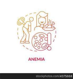 Anemia red gradient concept icon. Hemoglobin level decrease. Red blood corpuscles lack abstract idea thin line illustration. Isolated outline drawing. Roboto-Medium, Myriad Pro-Bold fonts used. Anemia red gradient concept icon