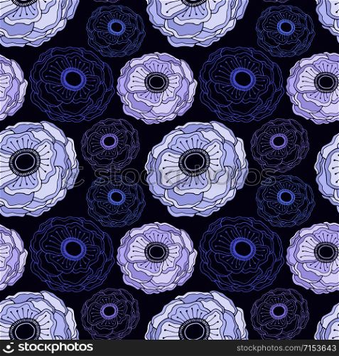 Anemone flowers pattern. Repeat floral background. Floral pattern for textile design. Purple flowers print. Anemone flowers pattern. Repeat floral background. Floral pattern for textile design. Purple flowers print.