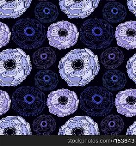 Anemone flowers pattern. Repeat floral background. Floral pattern for textile design. Purple flowers print. Anemone flowers pattern. Repeat floral background. Floral pattern for textile design. Purple flowers print.