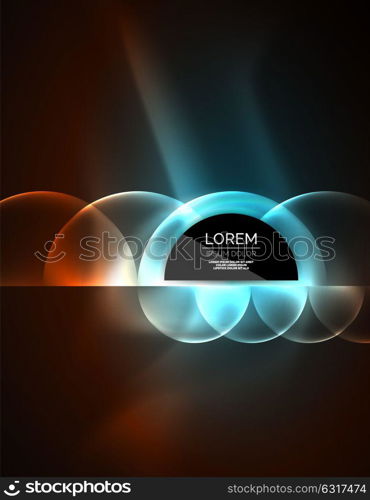 ANeon glowing glass transparent circles, background. ANeon glowing glass transparent circles, abstract background. Techno template, vector illustration, magic energy concept