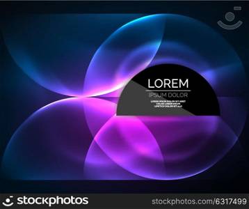 ANeon glowing glass transparent circles, background. ANeon glowing glass transparent circles, abstract background. Techno template, vector illustration, magic energy concept