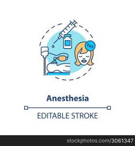 Anesthesia concept icon. Medical sedation, healthcare service idea thin line illustration. Anesthetic injection, preparation for surgery. Vector isolated outline RGB color drawing. Editable stroke. Anesthesia concept icon