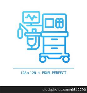 Anesthesia machine pixel perfect gradient linear vector icon. Surgical equipment. Medical ventilator. Operating room. Thin line color symbol. Modern style pictogram. Vector isolated outline drawing. Anesthesia machine pixel perfect gradient linear vector icon