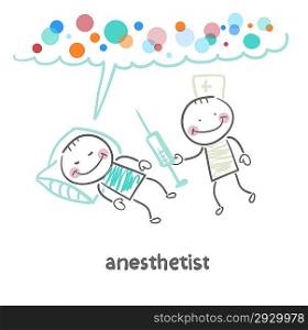 anesthesiologist with syringe next to a sleeping patient