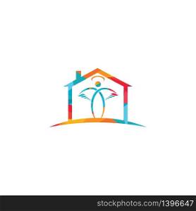 Angel House vector logo design. Creative modern abstract house fly with angel.