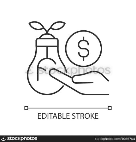 Angel investor tax credits linear icon. Small business incentive. Seed and private investor. Thin line customizable illustration. Contour symbol. Vector isolated outline drawing. Editable stroke. Angel investor tax credits linear icon