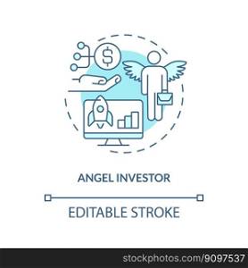 Angel investor turquoise concept icon. Engage sponsors. Tech startup financing option abstract idea thin line illustration. Isolated outline drawing. Editable stroke. Arial, Myriad Pro-Bold fonts used. Angel investor turquoise concept icon