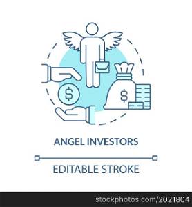 Angel investors support concept icon. Business financial support. Product startup launch private financing abstract idea thin line illustration. Vector isolated outline color drawing. Editable stroke. Angel investors support concept icon