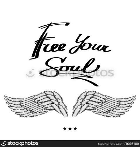 Angel or Phoenix Wings. Winged Logo Design. Part of Eagle Bird. Design Elements for Emblem, Sign, Brand Mark. Use Your Wings Text. Hand Drawn Motivational Lettering.. Angel or Phoenix Wings. Winged Logo Design. Part of Eagle Bird. Use Your Wings Text. Hand Drawn Motivational Lettering.