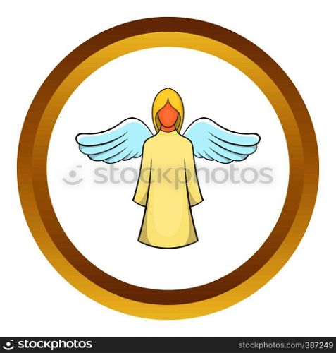 Angel vector icon in golden circle, cartoon style isolated on white background. Angel vector icon