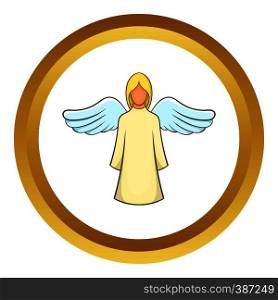 Angel vector icon in golden circle, cartoon style isolated on white background. Angel vector icon