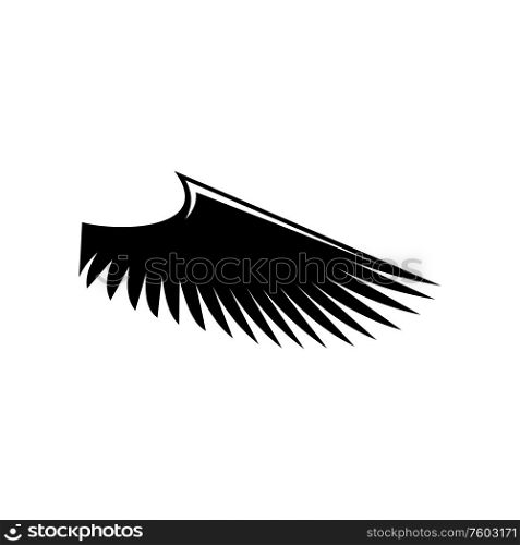 Angel wing isolated birds plumage. Vector falcon or eagle heraldry symbol, freedom concept. Falcon or eagle wing, symbol of freedom