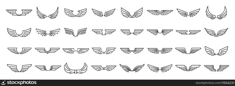 Angel wings icons set. Outline set of angel wings vector icons for web design isolated on white background. Angel wings icons set, outline style