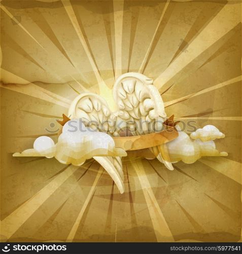 Angel wings, old style vector background
