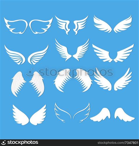 angel wings set blue background