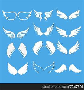 angel wings set blue background