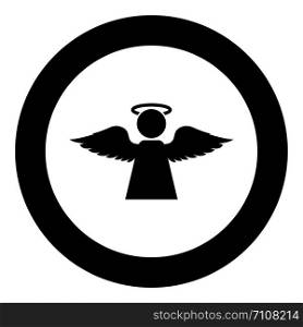 Angel with fly wing icon in circle round black color vector illustration flat style simple image. Angel with fly wing icon in circle round black color vector illustration flat style image