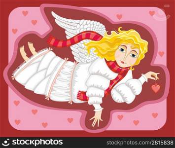 Angel with heart in a hand. Valentines day