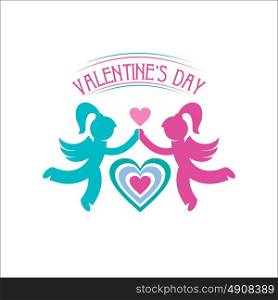 Angels. Cupids. Two girls, lesbians. Valentine's Day. Vector logo for the LGBT community.