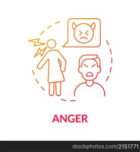 Anger red gradient concept icon. Emotional disorder of divorce. Mental stage abstract idea thin line illustration. Isolated outline drawing. Roboto-Medium, Myriad Pro-Bold fonts used. Anger red gradient concept icon