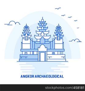 ANGKOR ARCHAEOLOGICAL Blue Landmark. Creative background and Poster Template