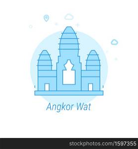 Angkor Wat, Cambodia Flat Vector Icon. Historical Landmarks Related Illustration. Light Flat Style. Blue Monochrome Design. Editable Stroke. Adjust Line Weight. Design with Pixel Perfection.. Angkor Wat, Cambodia Flat Vector Illustration, Icon. Light Blue Monochrome Design. Editable Stroke