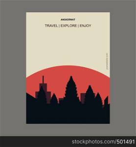 Angkorwat Krong Siem Reap, Cambodia Vintage Style Landmark Poster Template