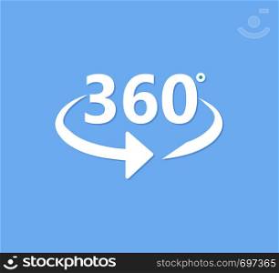 Angle 360 degrees icon. 360 degrees view sign on blue background. Eps10. Angle 360 degrees icon. 360 degrees view sign on blue background