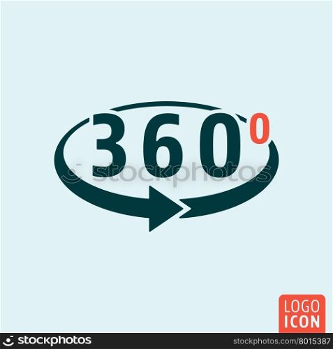 Angle 360 degrees icon. Angle 360 degrees logo. Angle 360 degrees symbol. Angle 360 degrees with circular arrow icon isolated, minimal design. Vector illustration