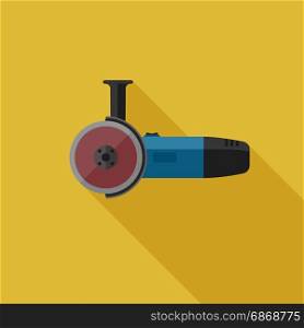 Angle grinder flat icon. Angle grinder flat icon with long shadow. Vector illustration of electric tool.