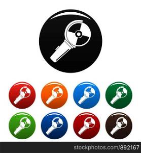 Angle grinder icons set 9 color vector isolated on white for any design. Angle grinder icons set color