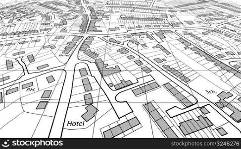 Angled view of an editable vector housing map of a generic town