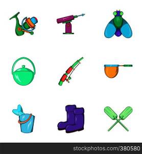 Angling icons set. Cartoon illustration of 9 angling vector icons for web. Angling icons set, cartoon style
