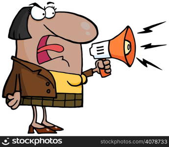 Angry African American Business Woman Yelling Through A Megaphone