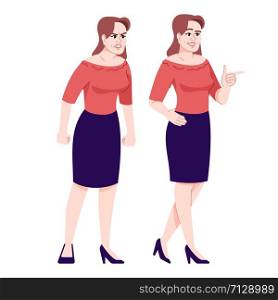 Angry and cheerful woman flat vector illustration. Negative and positive human emotions. Aggressive and playful mood girl isolated cartoon characters with outline elements on white background