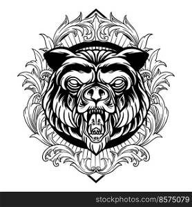 Angry Bear Frame Ornate Silhouette Vector illustrations for your work Logo, mascot merchandise t-shirt, stickers and Label designs, poster, greeting cards advertising business company or brands.