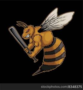 Angry bee holding sticks vector illustration