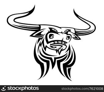 Angry black bull mascot isolated on white background